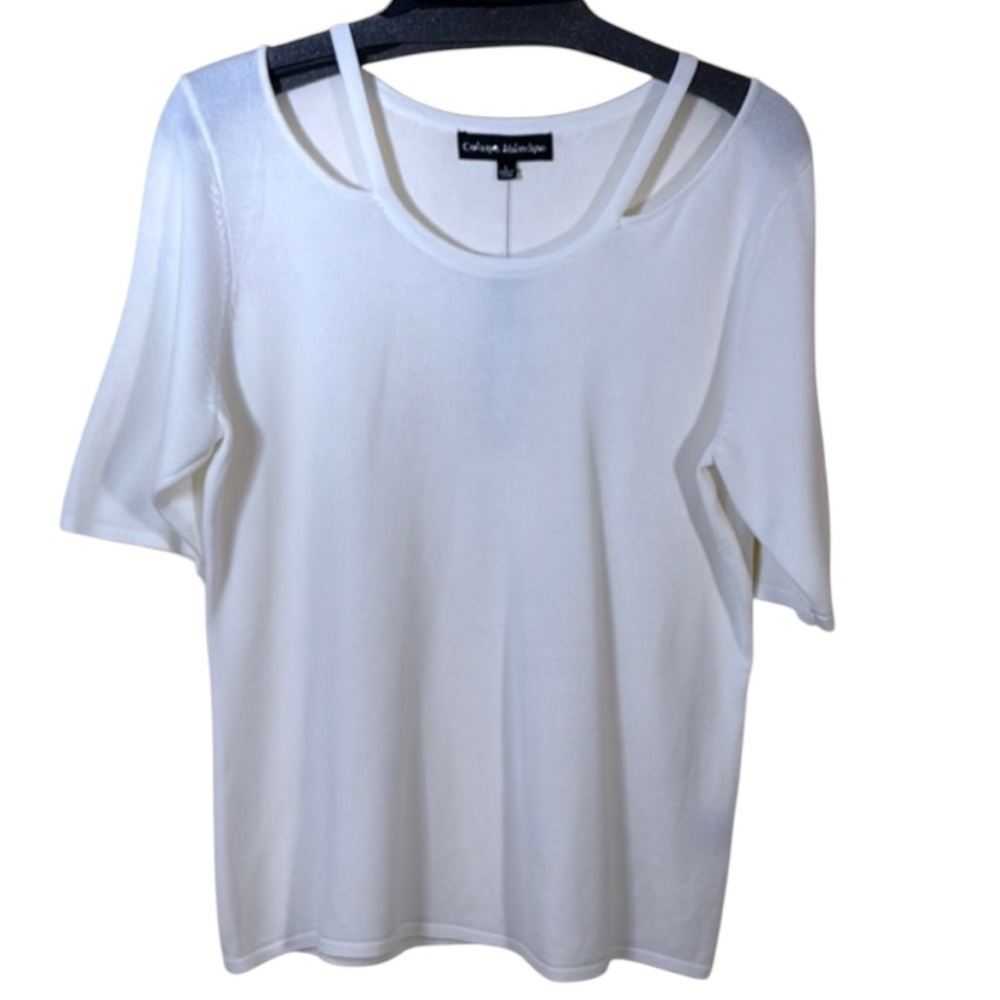 Catherine‎ Malandrino Top White Knit Short Sleeve in Size L  NWT